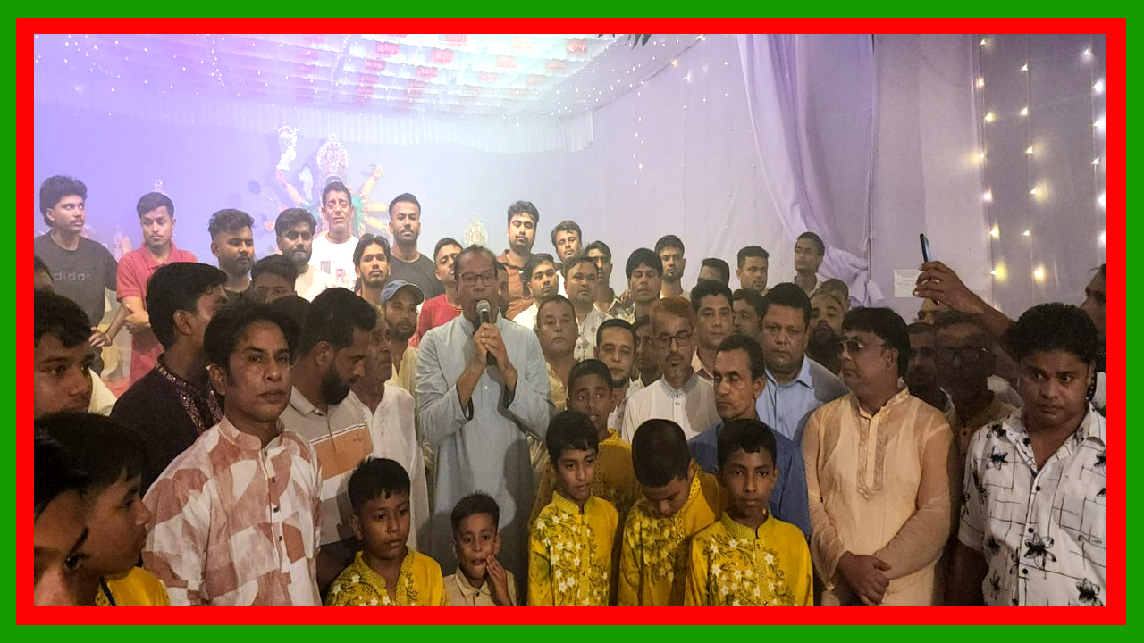 বিএনপির জাতীয় নির্বাহী কমিটির সদস্য মিজানুর রহমান চৌধুরীর দোয়ারাবাজারের পূজামণ্ডপ পরিদর্শন ও শুভেচ্ছা বিনিময়