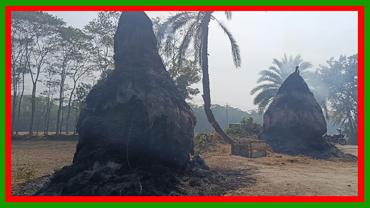 দুর্বৃত্তদের আগুনে দুমকিতে তিনটি খড়ের গাদা পুড়ে ছাই