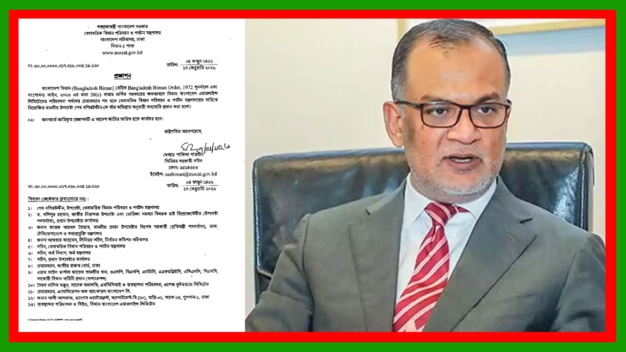 শেখ বশিরউদ্দিনকে বিমান বাংলাদেশের চেয়ারম্যান পদ থেকে অব্যাহতি